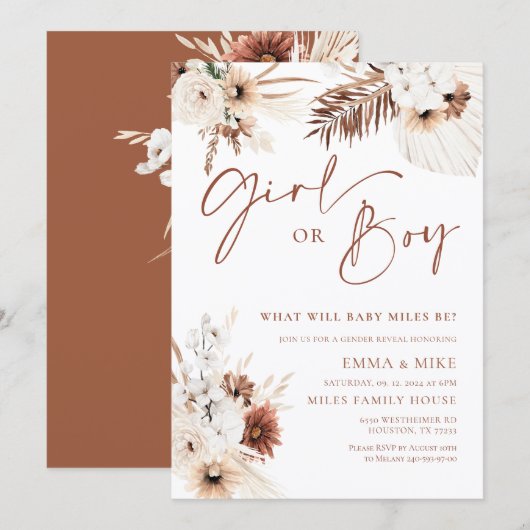 Boho Pampas Meisje of Jongen Geslacht Reveal Uitno Kaart (Voorkant / Achterkant)