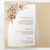 Boho Pampas Neutraal Beige Aardse Bloemenbruiloft Drieluik Uitnodiging (Binnenzijde eerst)