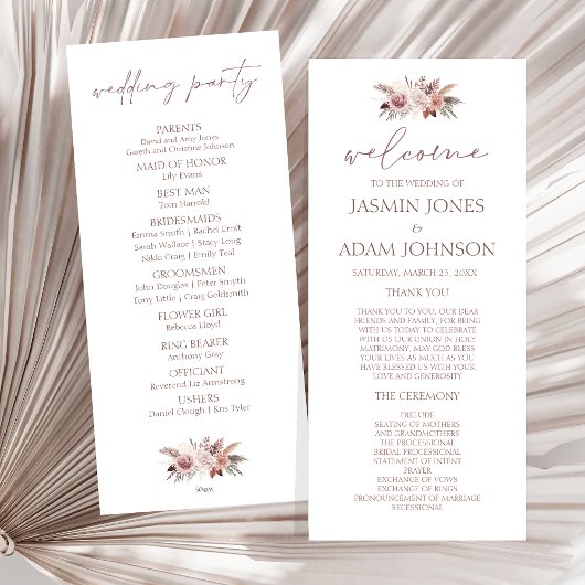 Boho Pampas Neutral Floral Mariage Programme d'acc