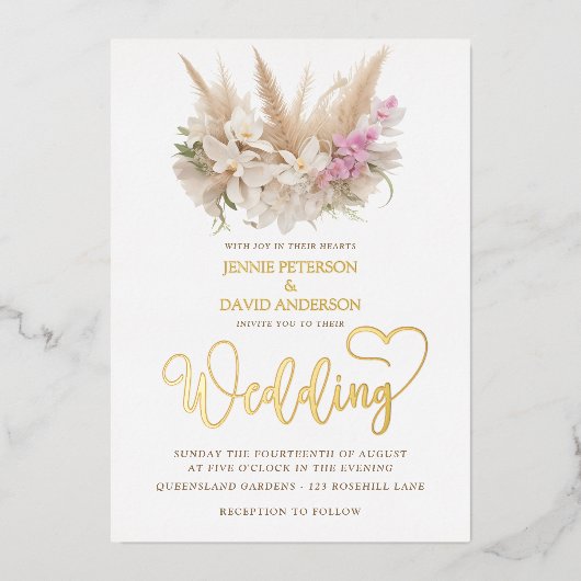 Boho Pampas & Orchidee bruiloft uitnodiging Folie (Voorkant)