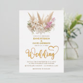 Boho Pampas & Orchidee bruiloft uitnodiging Folie (Staand Voorkant)