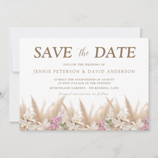 Boho Pampas & Orchidee Save the Date Kaart Wedding (Voorkant)