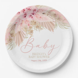 Boho Pampas Orchids Roze Neutraal Baby shower Papieren Bordje