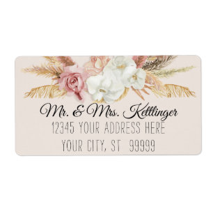 Boho Pampas Palm Neutral Blush Floral Greenery Etiket
