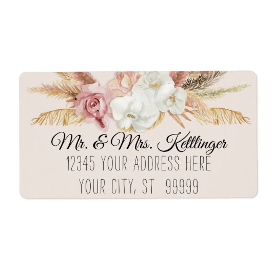 Boho Pampas Palm Neutral Blush Floral Greenery Etiket (Voorkant)