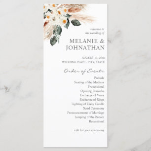 Boho Pampas Pampas Floral Cérémonie Programme
