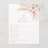 Boho Pampas Pink Girl Floral Baptism Carte de priè (Devant)