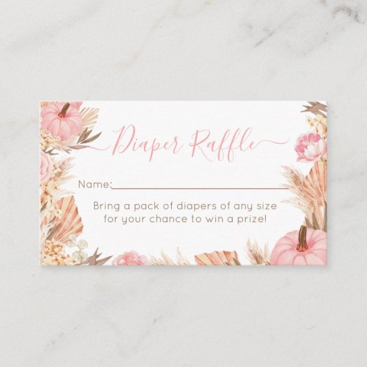 Boho Pampas Pink Pumpkin diaper raffle Informatiekaartje (Voorkant)