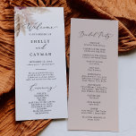 Boho Pampas Programme de Mariage Grass<br><div class="desc">Ce programme de mariage d'herbe à la pampa de sauce boho est parfait pour un mariage d'été. L'aquarelle fleurie présente des fleurs bohèmes bordeaux et roses rousses avec des sprigs de pampa neutres et des feuilles de palmiers séchés dorés. Inclure le nom de la mariée et du marié, la date...</div>