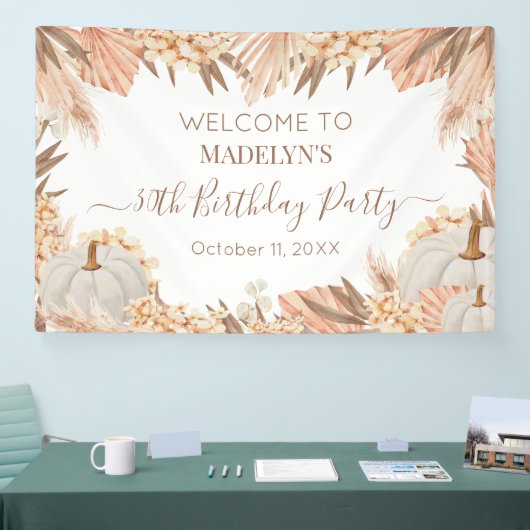 Boho Pampas Pumpkin birthday party Welcome banner (Beurs)