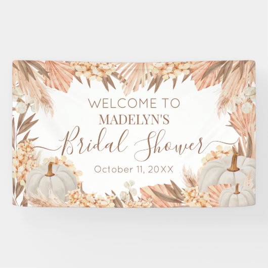 Boho Pampas Pumpkin bridal shower Welcome banner (Horizontaal)