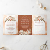 Boho Pampas Pumpkin Floral Terracotta Fall Wedding Drieluik Uitnodiging (Binnen)