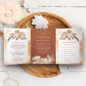 Boho Pampas Pumpkin Floral Terracotta Fall Wedding Drieluik Uitnodiging