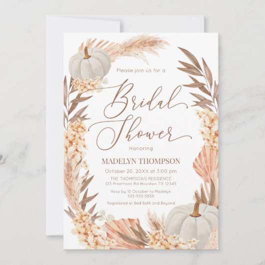 Boho Pampas Pumpkin White Bridal Shower Kaart (Voorkant)