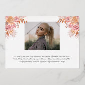 Boho Pampas Roos 3 Foto Afstuderen Afstuderen Whit Folie Uitnodiging (Achterkant)