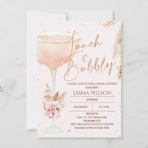 Boho Pampas Roos Gold Lunch Bubble Vrijgezellenfee Kaart