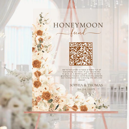 Boho Pampas Roos Waterverf Honeymoon Fund Wedding Acryl Bord