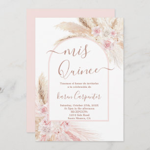 Boho Pampas Rose Quinceanera Invitation