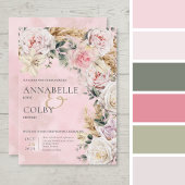 Boho Pampas & Roses Wedding Invitation Kaart