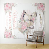 Boho Pampas Roze Bloemen Rocking Horse Achtergrond Wandkleed (In Situ (horizontaal))