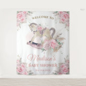 Boho Pampas Roze Bloemen Rocking Horse Achtergrond Wandkleed (Voorkant)