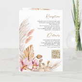 Boho Pampas Roze Orchidee Bloem QR Code Trouwen (Achterkant)