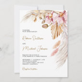 Boho Pampas Roze Orchidee Bloemen QR Code Bruiloft Kaart (Voorkant)