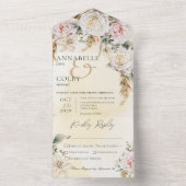 Boho Pampas & Roze Rozen Gele Eettafel All In One Uitnodiging (Binnen)