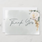 Boho Pampas & Roze Rozen Groene bruiloft Bedankkaart (Voorkant)