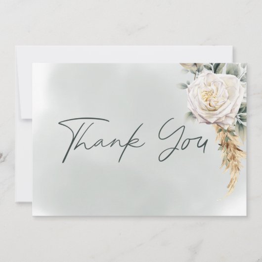 Boho Pampas & Roze Rozen Groene bruiloft Bedankkaart (Voorkant)