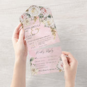 Boho pampas & roze rozen roze 3 diner all in one uitnodiging (Afscheurbaar)