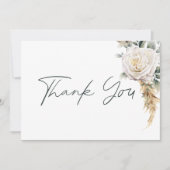 Boho pampas & roze rozen wit bruiloft bedankkaart (Voorkant)