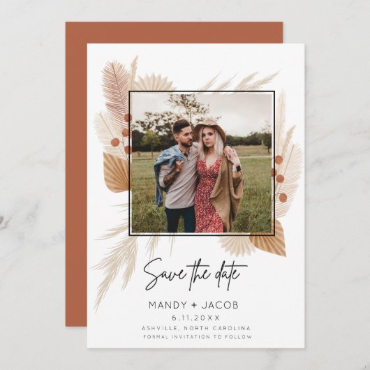 Boho Pampas rustieke foto bruiloft Save the Date (Voorkant / Achterkant)