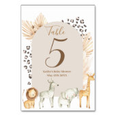 Boho Pampas Safari Animals Modern Table Number Kaart (Voorkant)