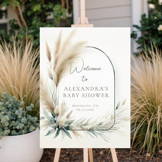 Boho Pampas Sage Green Baby shower Affiche de bien