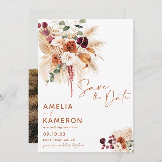 Boho Pampas Save The Date Card (Voorkant / Achterkant)