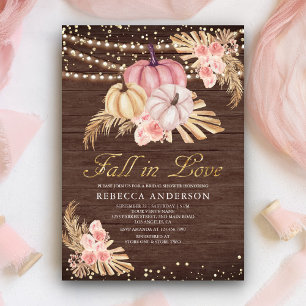 Boho Pampas Stof Roze Pompoen Houten Bruiloft Fees Kaart
