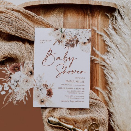 Boho Pampas Terracotta Baby shower Invitation