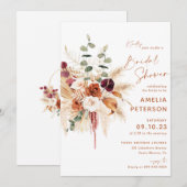 Boho Pampas Terracotta Bridal Shower Invitation Kaart (Voorkant / Achterkant)
