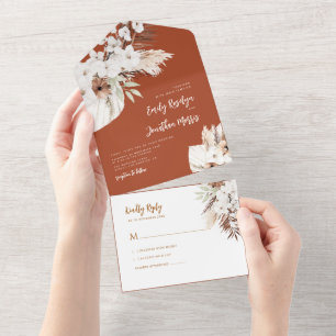 boho pampas terracotta bruiloft all in one uitnodiging