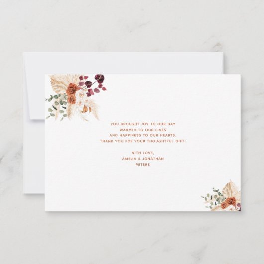 Boho Pampas Terracotta Hartelijk dank Bedankkaart (Achterkant)