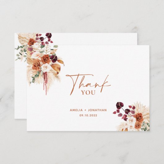 Boho Pampas Terracotta Hartelijk dank Bedankkaart (Voorkant / Achterkant)