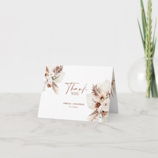 Boho Pampas Terracotta Mariage Carte de remercieme (Devant)