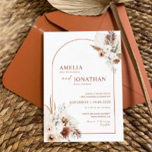 Boho Pampas Terracotta Roest Bruiloft Uitnodiging 