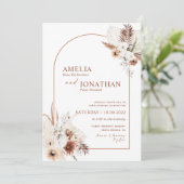 Boho Pampas Terracotta Roest Bruiloft Uitnodiging (Staand voorkant)