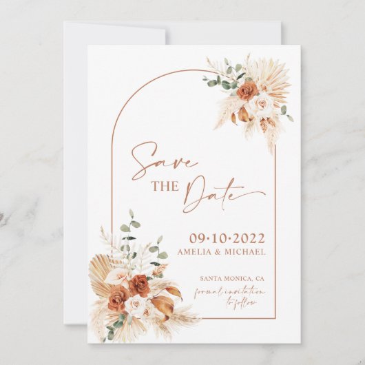 Boho Pampas Terracotta Rust Save the Date LEYLA Kaart (Voorkant)