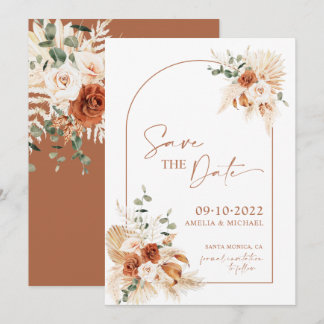 Boho Pampas Terracotta Rust Save the Date LEYLA Kaart