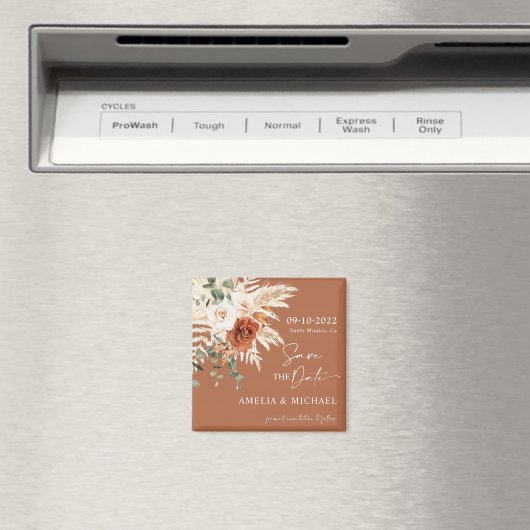 Boho Pampas Terracotta Rust Save the Date Magnet Magneet (Insitu (Vaatwasser))