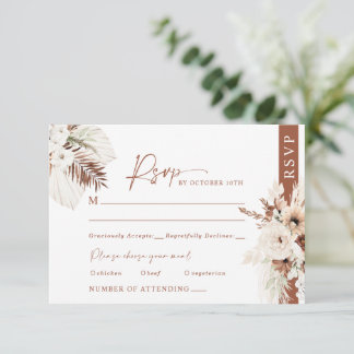 Boho Pampas Terracotta Trouw RSVP-kaart reactie  RSVP Kaartje