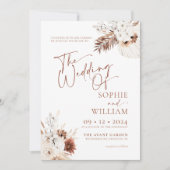 Boho Pampas Terracotta Wedding Invitation Kaart (Voorkant)